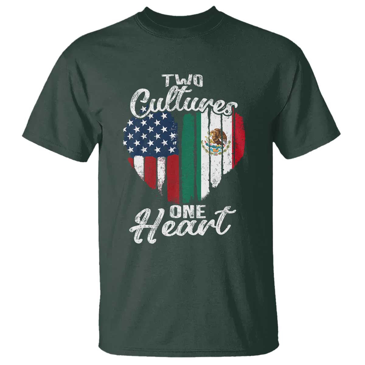 Mexican Roots T Shirt Mexican American Flag Two Cultures One Heart - Wonder Print Shop