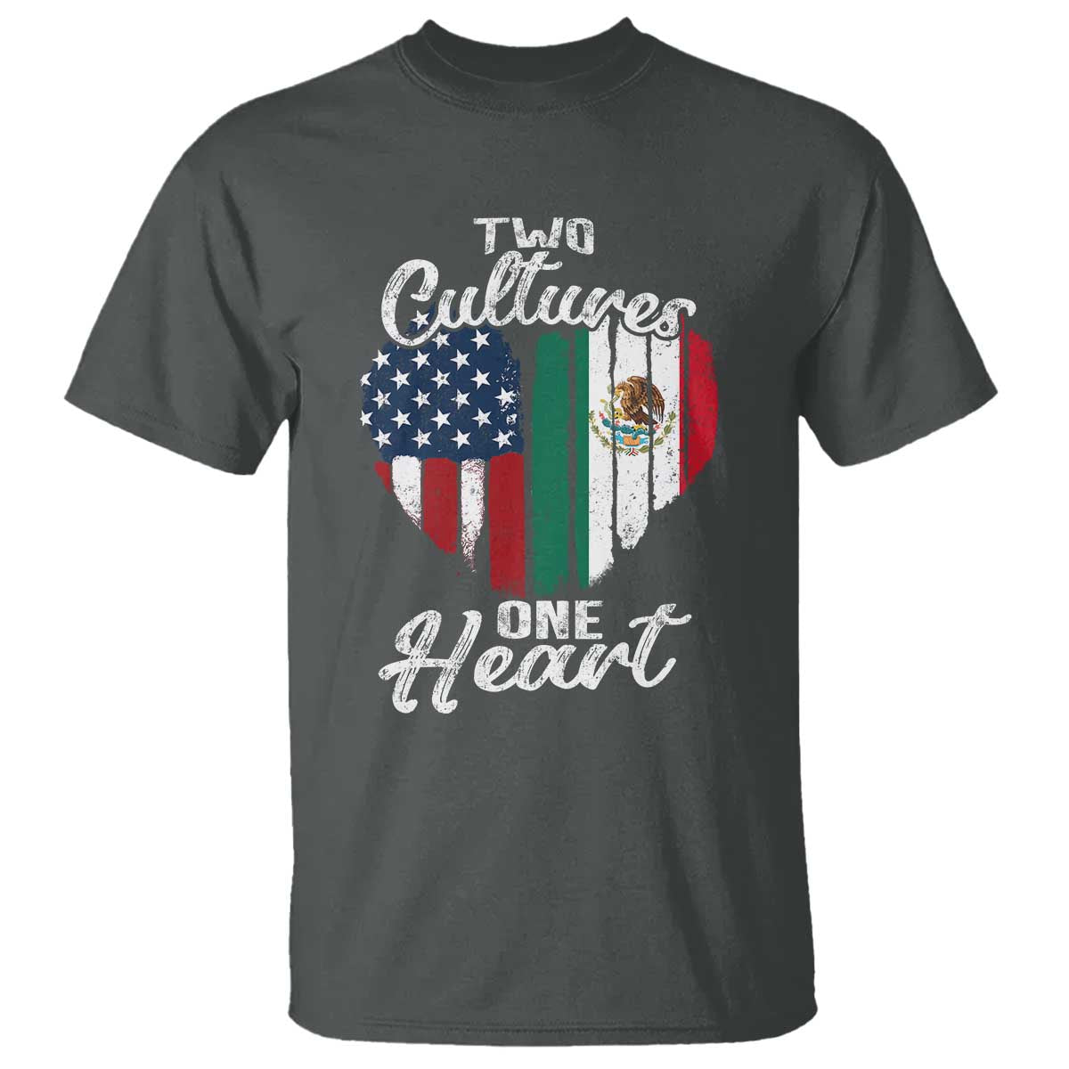 Mexican Roots T Shirt Mexican American Flag Two Cultures One Heart - Wonder Print Shop