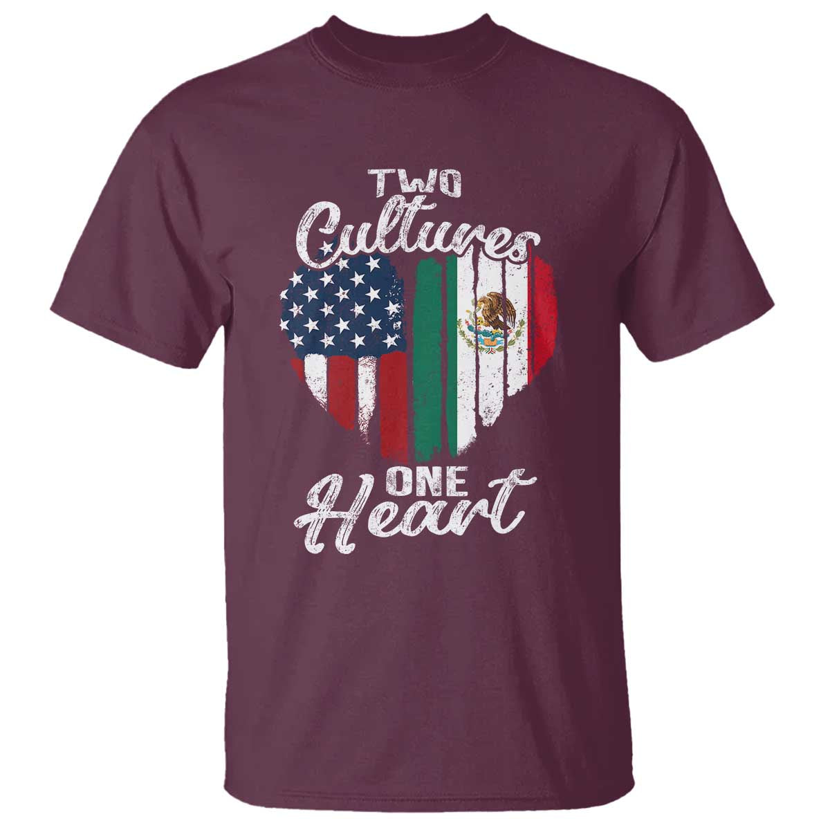Mexican Roots T Shirt Mexican American Flag Two Cultures One Heart - Wonder Print Shop