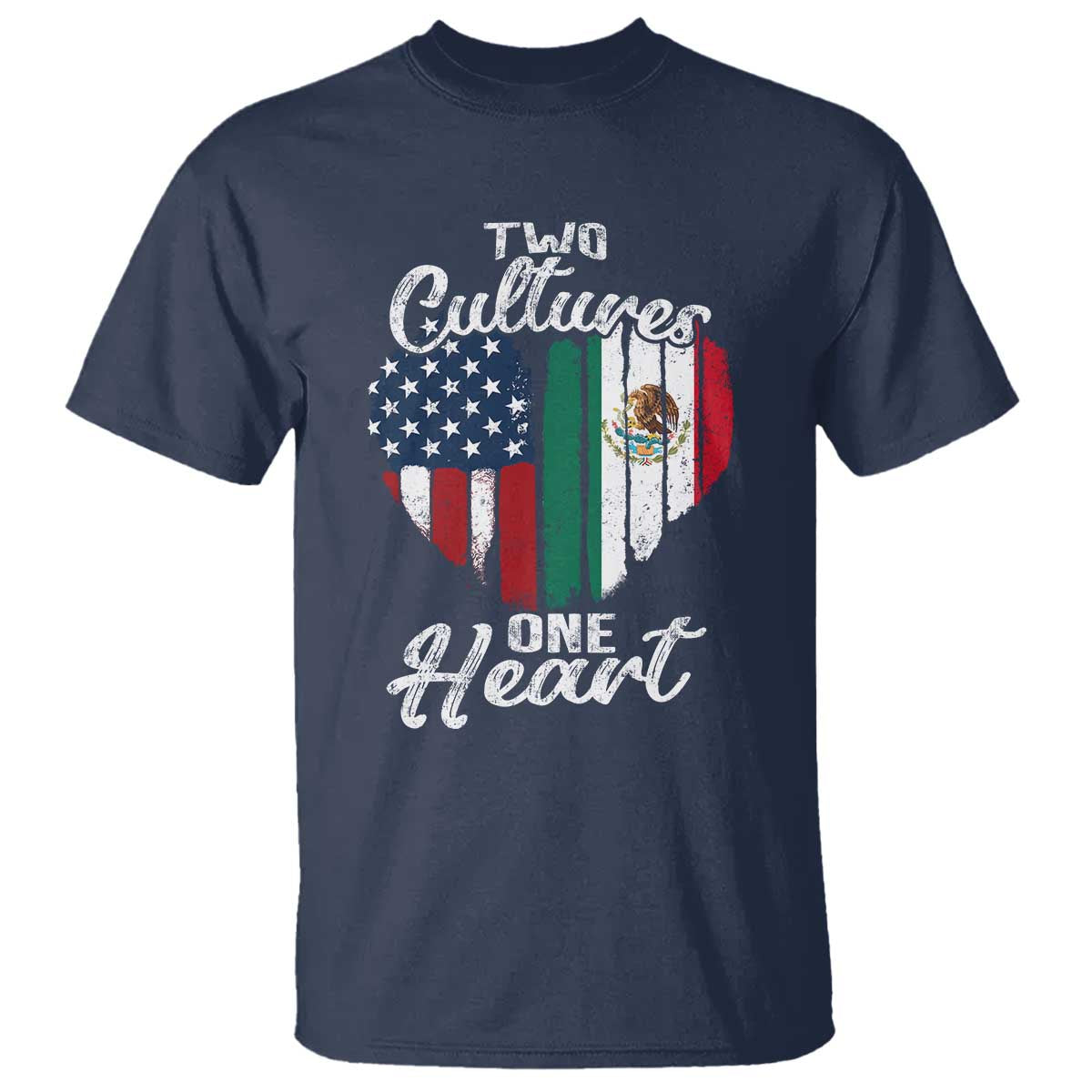 Mexican Roots T Shirt Mexican American Flag Two Cultures One Heart - Wonder Print Shop