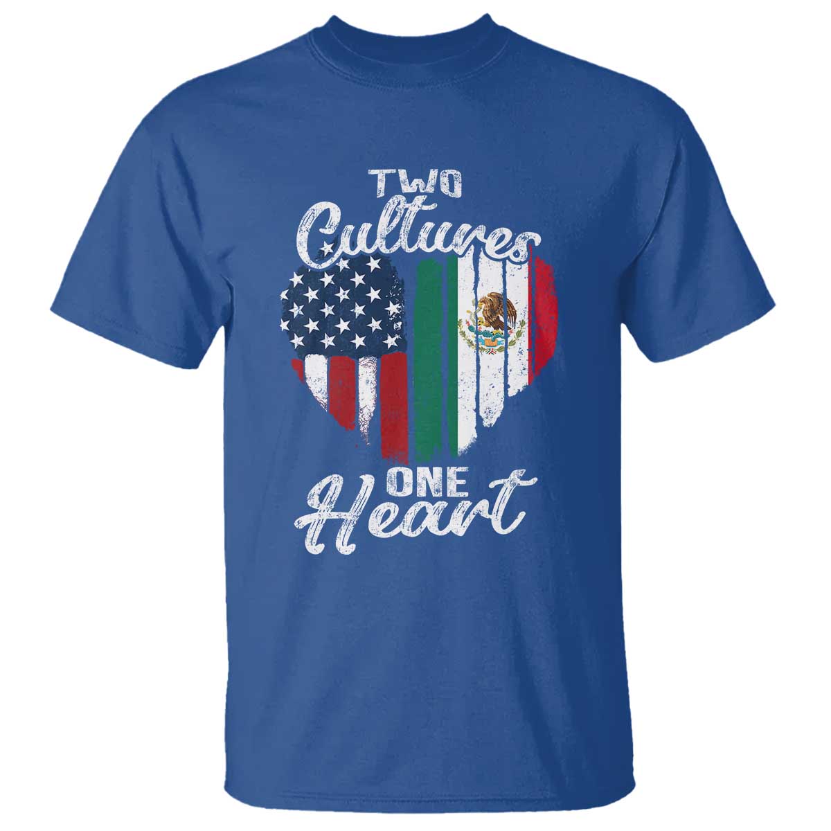 Mexican Roots T Shirt Mexican American Flag Two Cultures One Heart - Wonder Print Shop