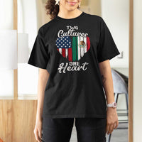 Mexican Roots T Shirt For Women Mexican American Flag Two Cultures One Heart - Wonder Print Shop