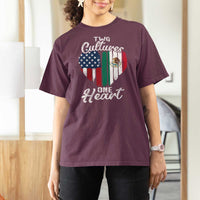 Mexican Roots T Shirt For Women Mexican American Flag Two Cultures One Heart - Wonder Print Shop