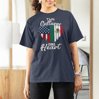 Mexican Roots T Shirt For Women Mexican American Flag Two Cultures One Heart - Wonder Print Shop