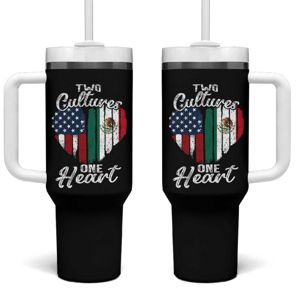 Mexican Roots Tumbler With Handle Mexican American Flag Two Cultures One Heart - Wonder Print Shop