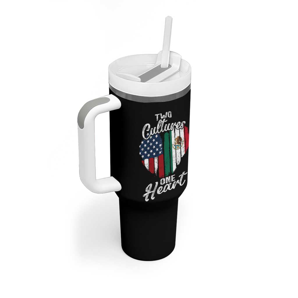 Mexican Roots Tumbler With Handle Mexican American Flag Two Cultures One Heart - Wonder Print Shop