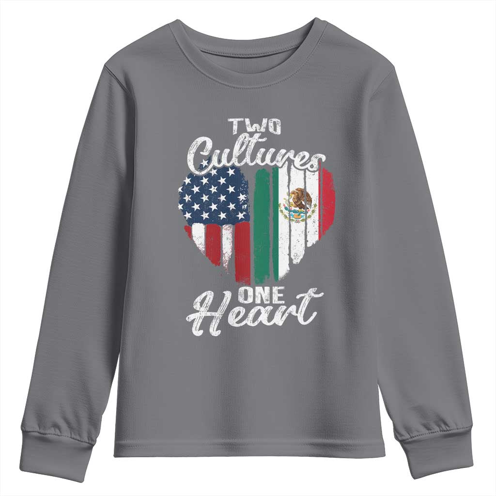 Mexican Roots Youth Sweatshirt Mexican American Flag Two Cultures One Heart - Wonder Print Shop