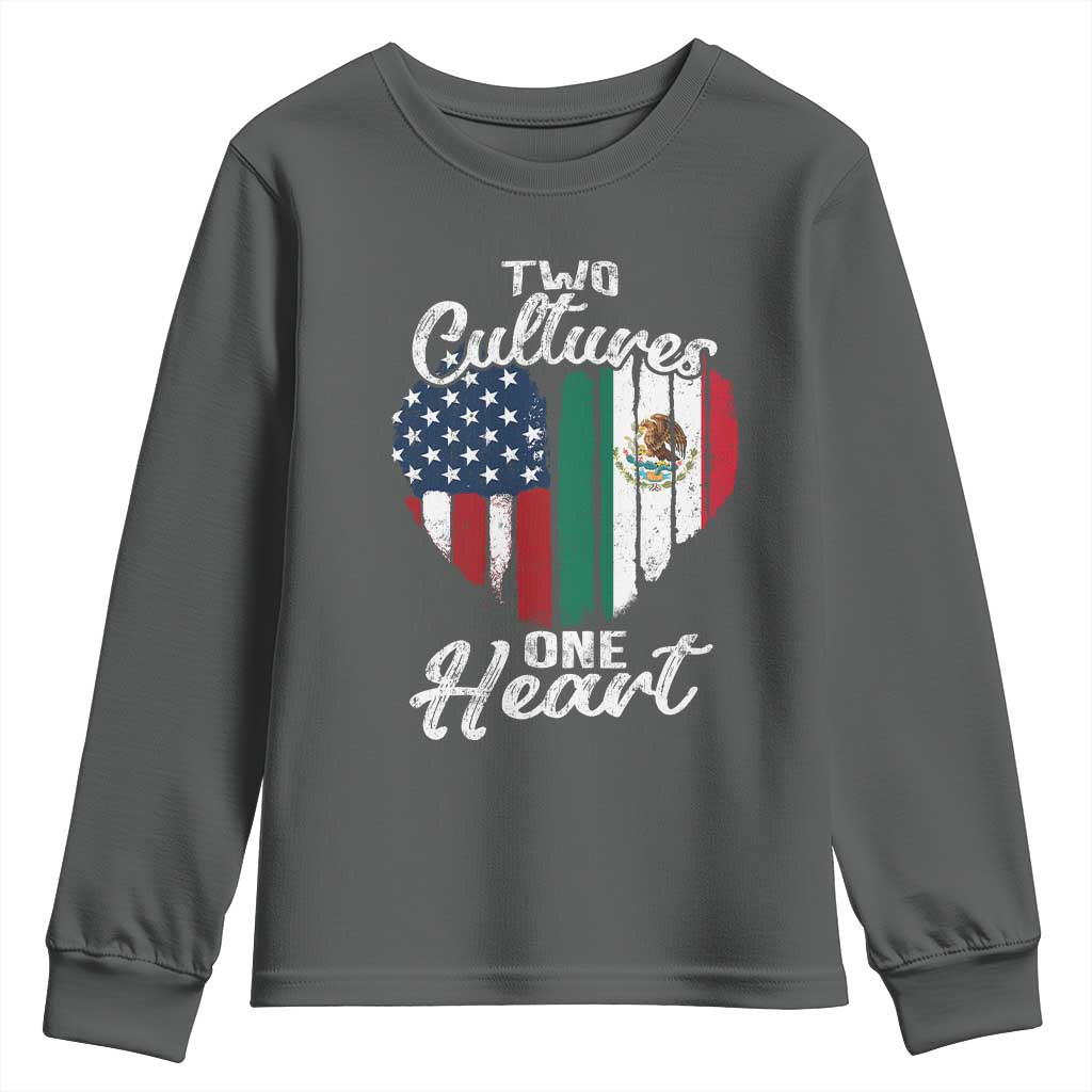 Mexican Roots Youth Sweatshirt Mexican American Flag Two Cultures One Heart - Wonder Print Shop