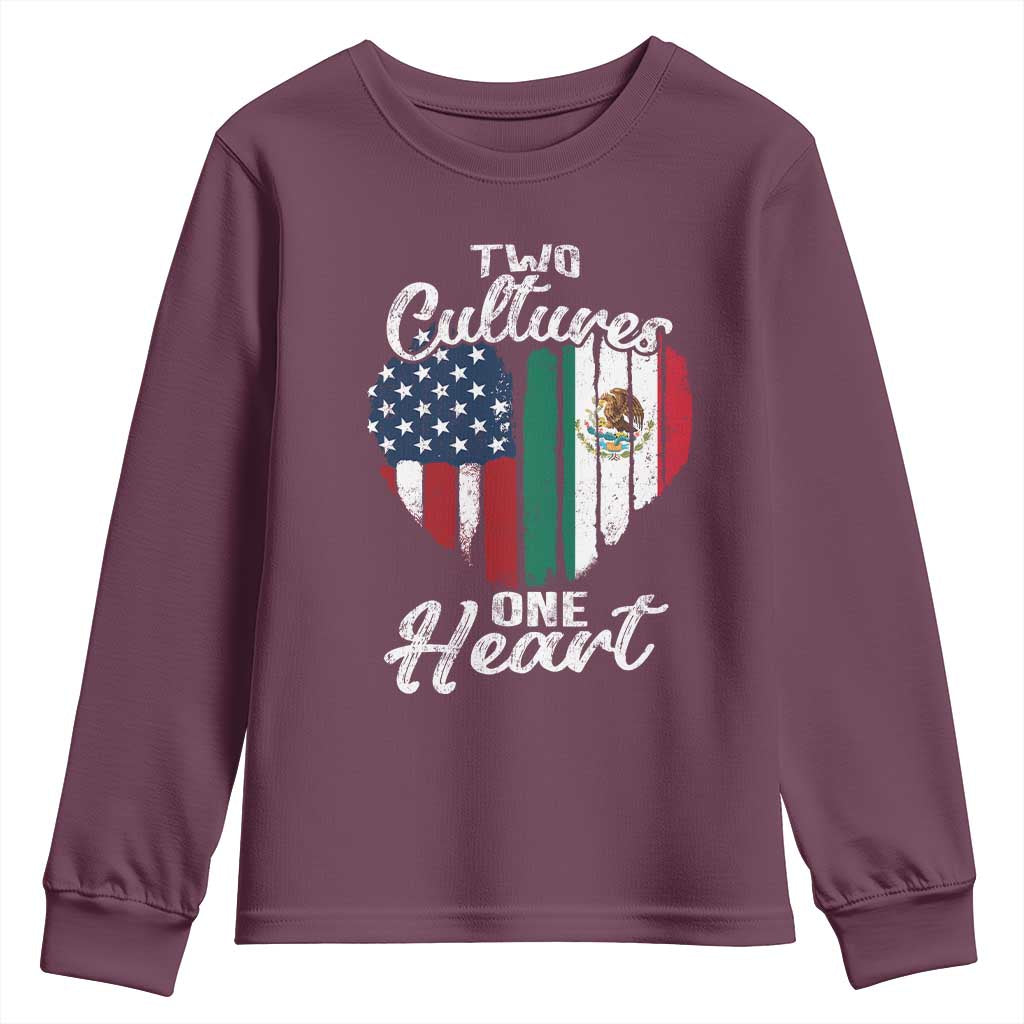 Mexican Roots Youth Sweatshirt Mexican American Flag Two Cultures One Heart - Wonder Print Shop