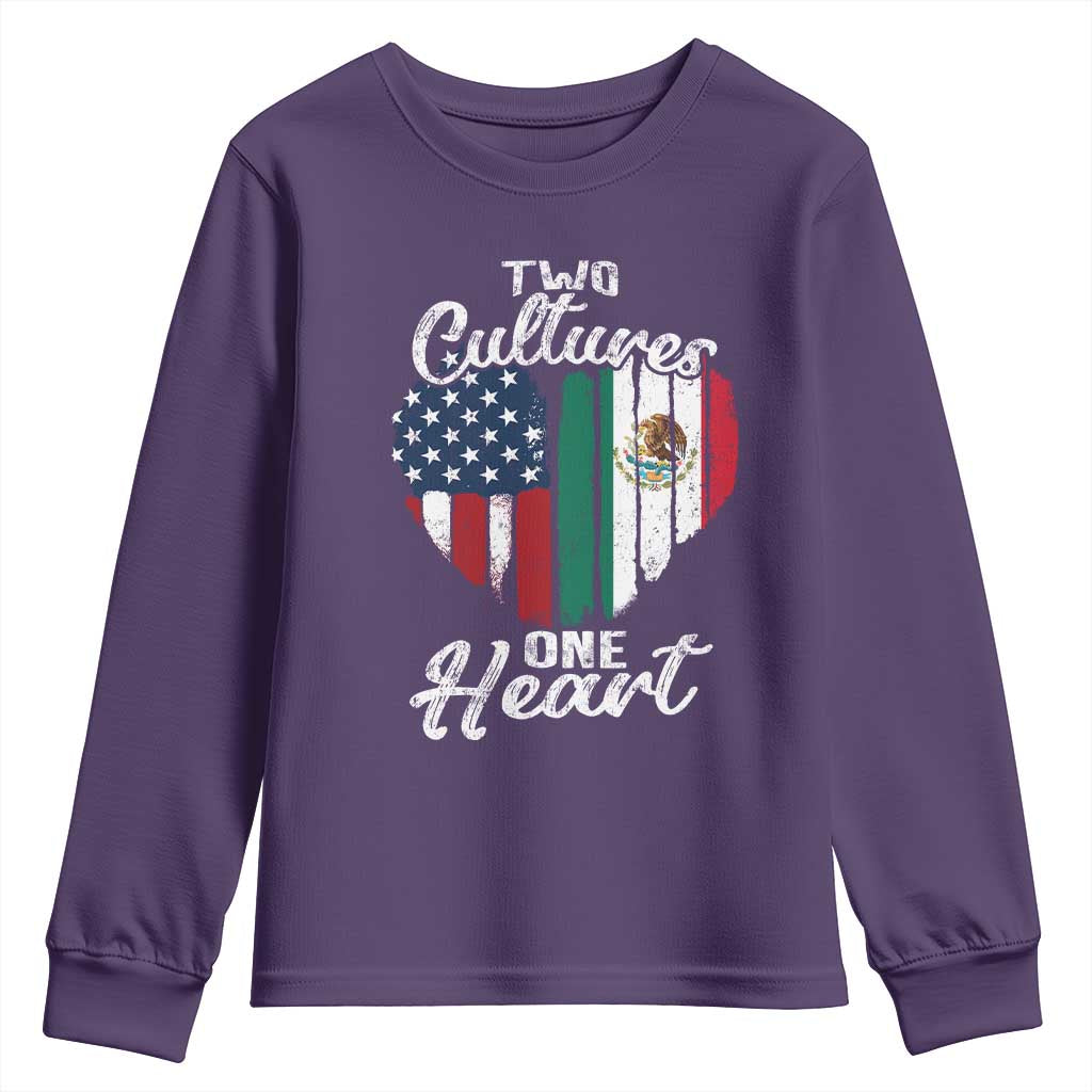 Mexican Roots Youth Sweatshirt Mexican American Flag Two Cultures One Heart - Wonder Print Shop