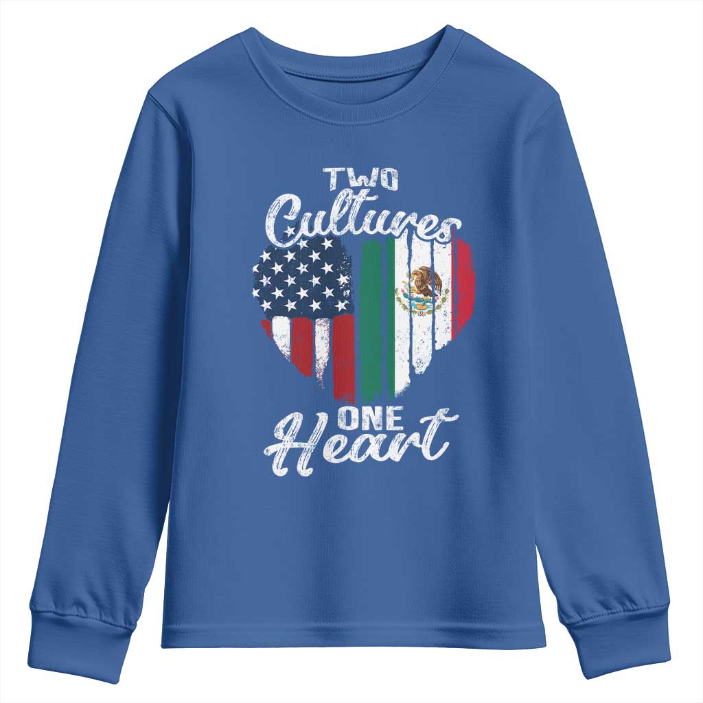 Mexican Roots Youth Sweatshirt Mexican American Flag Two Cultures One Heart - Wonder Print Shop