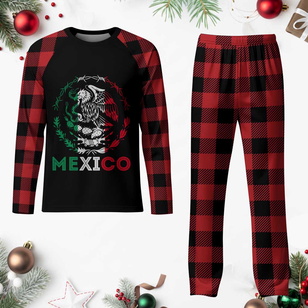 Mexico Coat of Arms Plaid Pajama Set Eagle Mexican Flag Mexico Heritage Roots - Wonder Print Shop