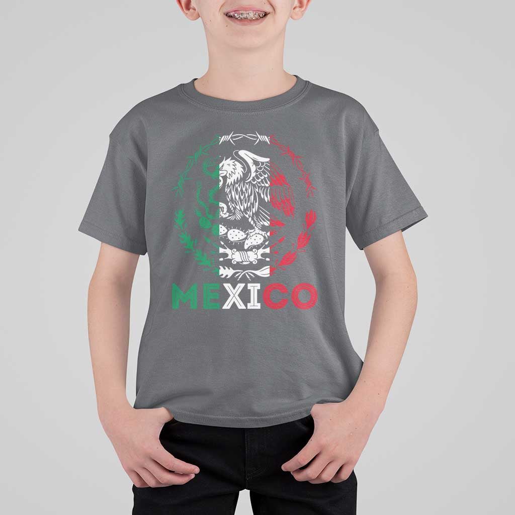 Mexico Coat of Arms T Shirt For Kid Eagle Mexican Flag Mexico Heritage Roots - Wonder Print Shop