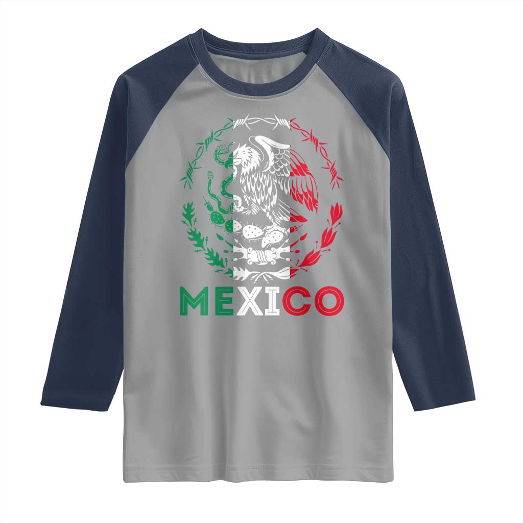 Mexico Coat of Arms Raglan Shirt Eagle Mexican Flag Mexico Heritage Roots - Wonder Print Shop