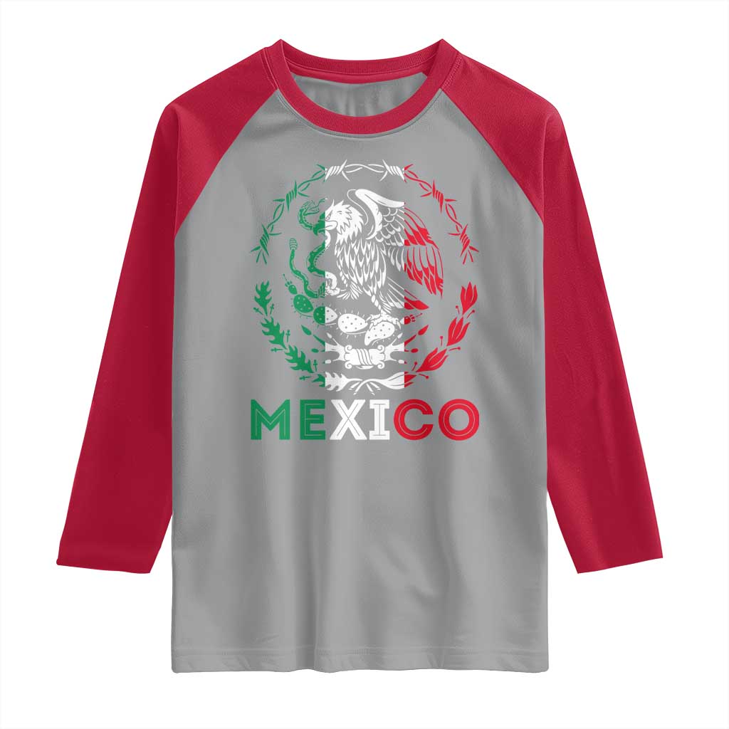 Mexico Coat of Arms Raglan Shirt Eagle Mexican Flag Mexico Heritage Roots - Wonder Print Shop