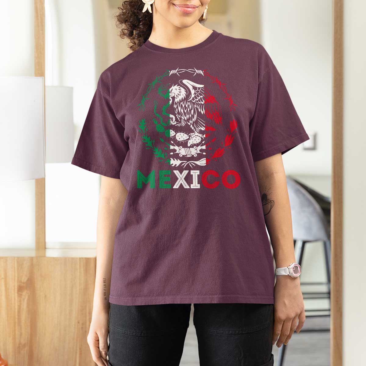 Mexico Coat of Arms T Shirt For Women Eagle Mexican Flag Mexico Heritage Roots - Wonder Print Shop