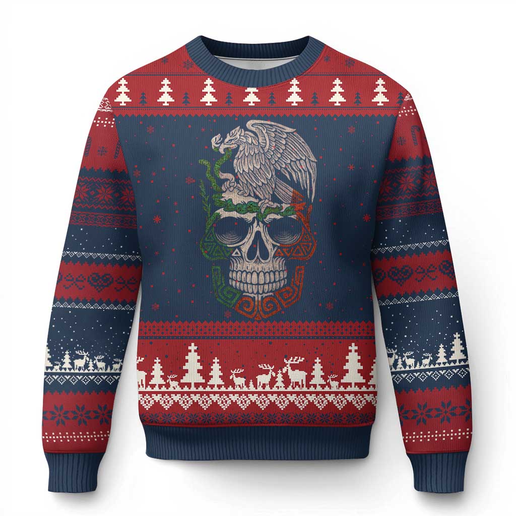 Mexico Coat of Arms Skull Ugly Christmas Sweater Eagle Mexican Flag Mexico Heritage Roots - Wonder Print Shop