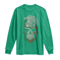 Mexico Coat of Arms Skull Long Sleeve Shirt Eagle Mexican Flag Mexico Heritage Roots - Wonder Print Shop