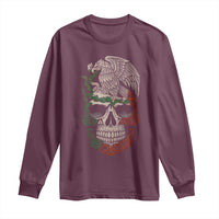 Mexico Coat of Arms Skull Long Sleeve Shirt Eagle Mexican Flag Mexico Heritage Roots - Wonder Print Shop