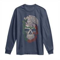 Mexico Coat of Arms Skull Long Sleeve Shirt Eagle Mexican Flag Mexico Heritage Roots - Wonder Print Shop