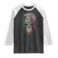 Mexico Coat of Arms Skull Raglan Shirt Eagle Mexican Flag Mexico Heritage Roots - Wonder Print Shop