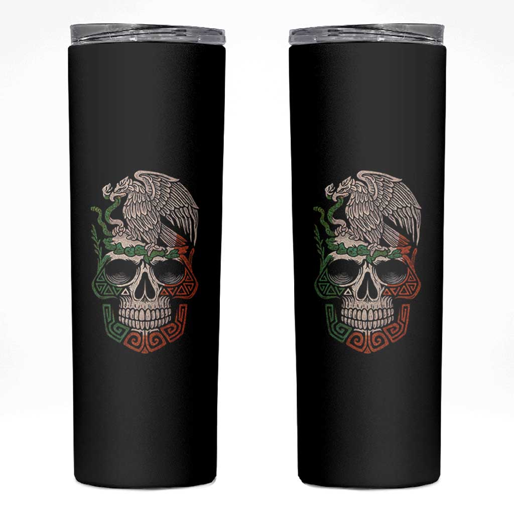Mexico Coat of Arms Skull Skinny Tumbler Eagle Mexican Flag Mexico Heritage Roots - Wonder Print Shop