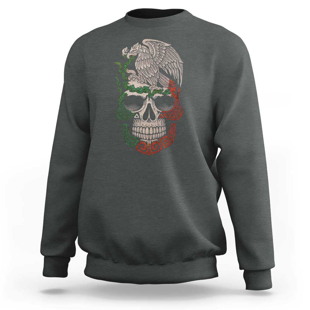 Mexico Coat of Arms Skull Sweatshirt Eagle Mexican Flag Mexico Heritage Roots - Wonder Print Shop