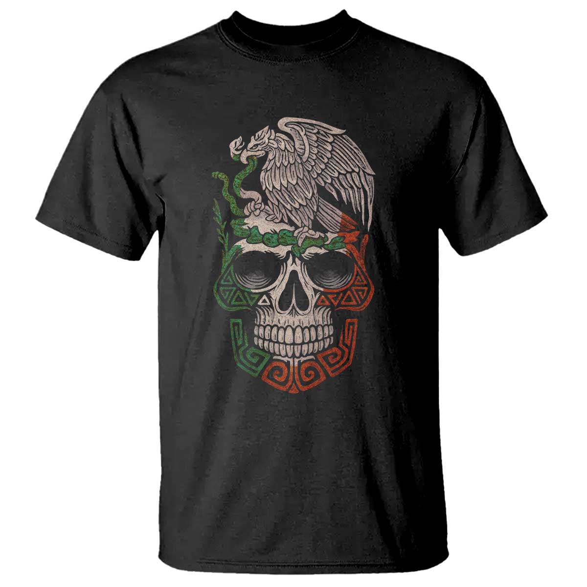 Mexico Coat of Arms Skull T Shirt Eagle Mexican Flag Mexico Heritage Roots - Wonder Print Shop