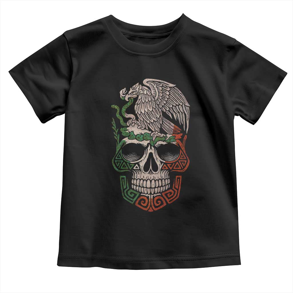 Mexico Coat of Arms Skull Toddler T Shirt Eagle Mexican Flag Mexico Heritage Roots - Wonder Print Shop