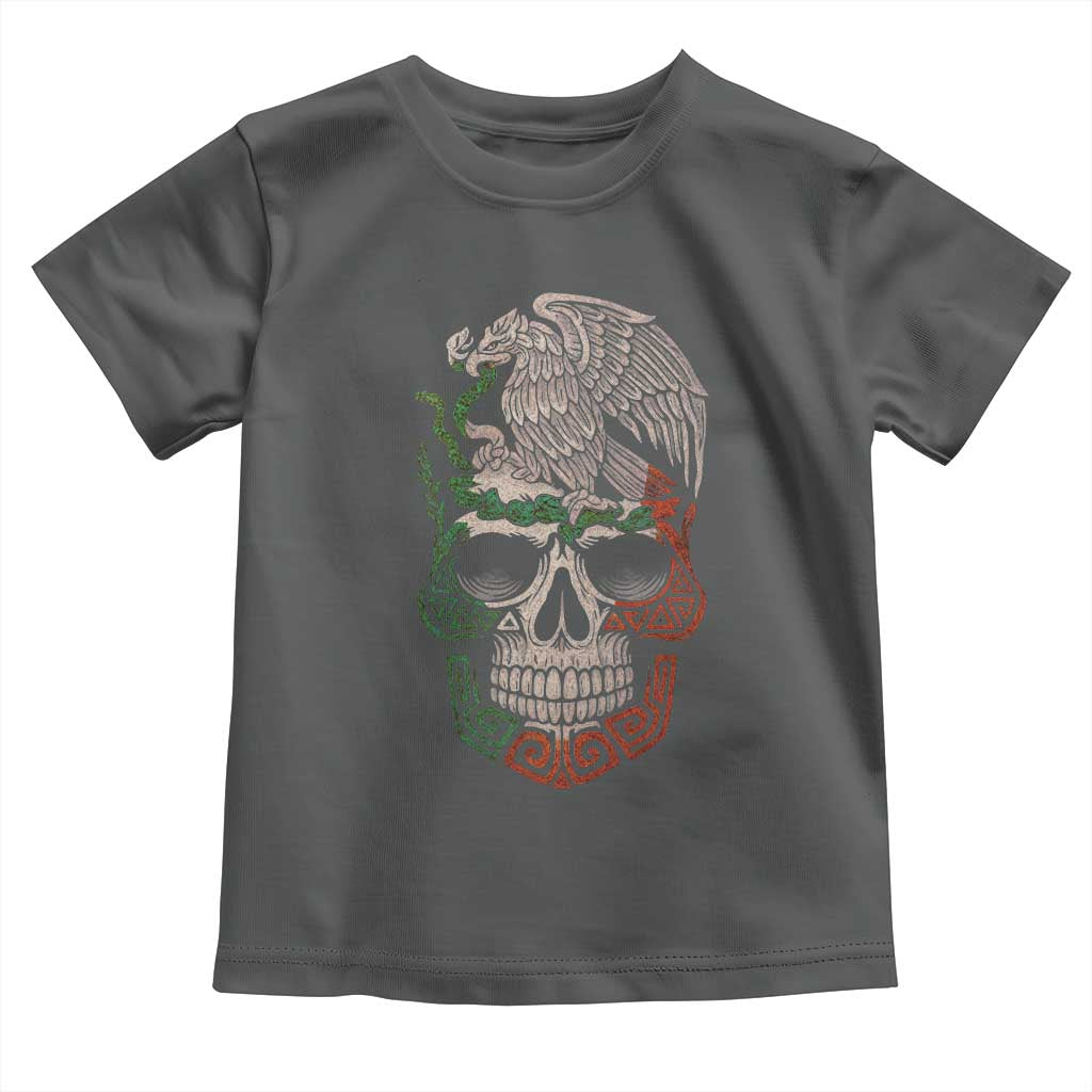 Mexico Coat of Arms Skull Toddler T Shirt Eagle Mexican Flag Mexico Heritage Roots - Wonder Print Shop