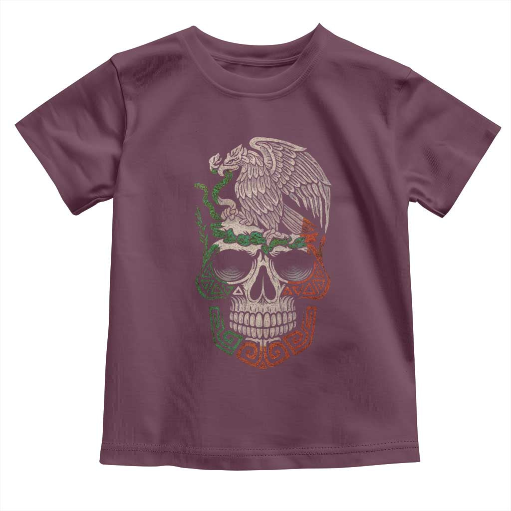 Mexico Coat of Arms Skull Toddler T Shirt Eagle Mexican Flag Mexico Heritage Roots - Wonder Print Shop