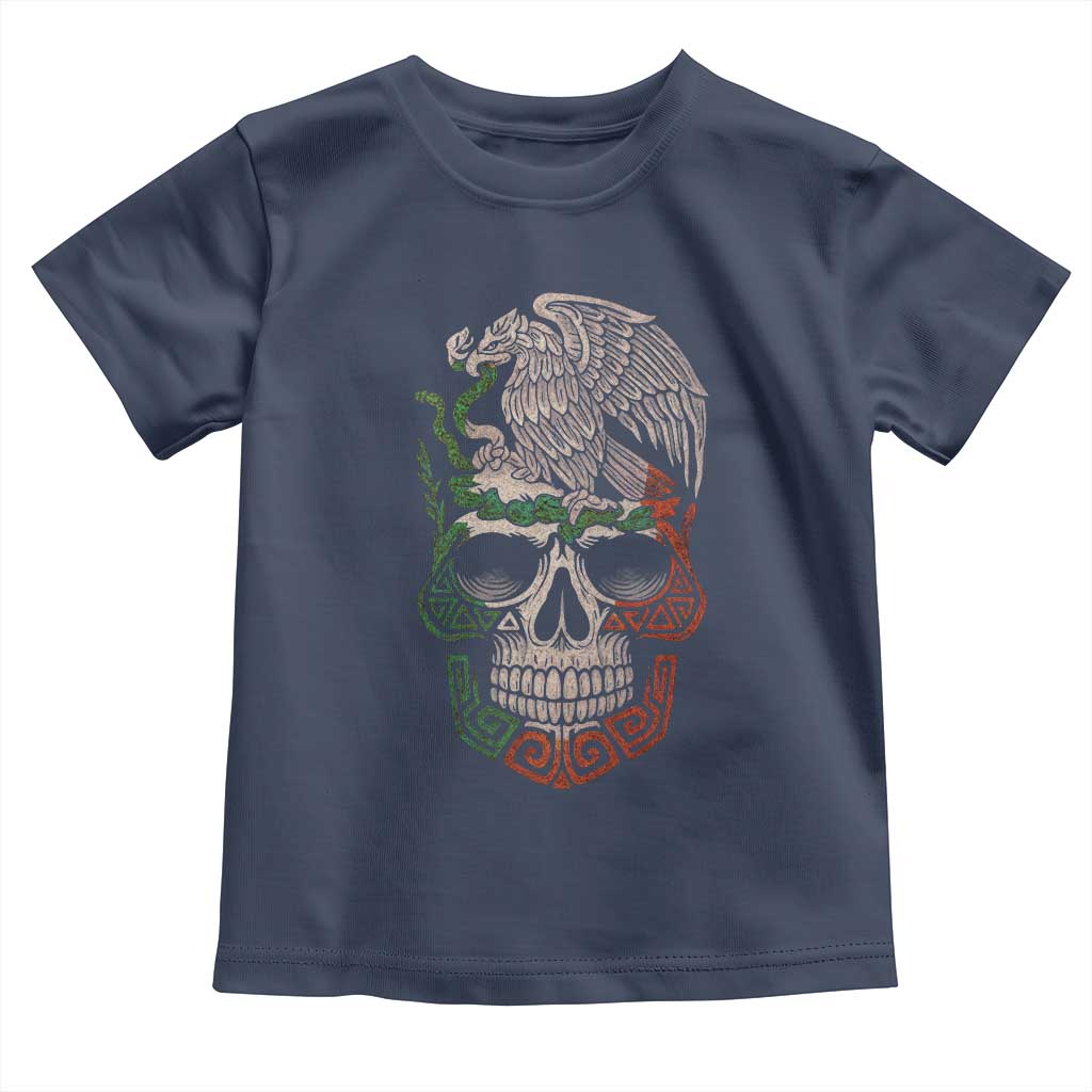 Mexico Coat of Arms Skull Toddler T Shirt Eagle Mexican Flag Mexico Heritage Roots - Wonder Print Shop