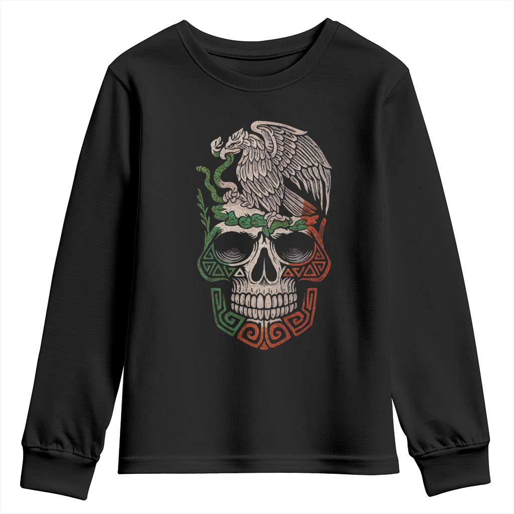 Mexico Coat of Arms Skull Youth Sweatshirt Eagle Mexican Flag Mexico Heritage Roots - Wonder Print Shop