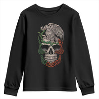 Mexico Coat of Arms Skull Youth Sweatshirt Eagle Mexican Flag Mexico Heritage Roots - Wonder Print Shop