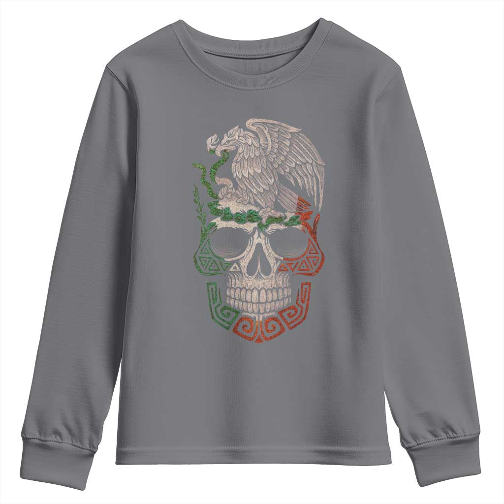 Mexico Coat of Arms Skull Youth Sweatshirt Eagle Mexican Flag Mexico Heritage Roots - Wonder Print Shop