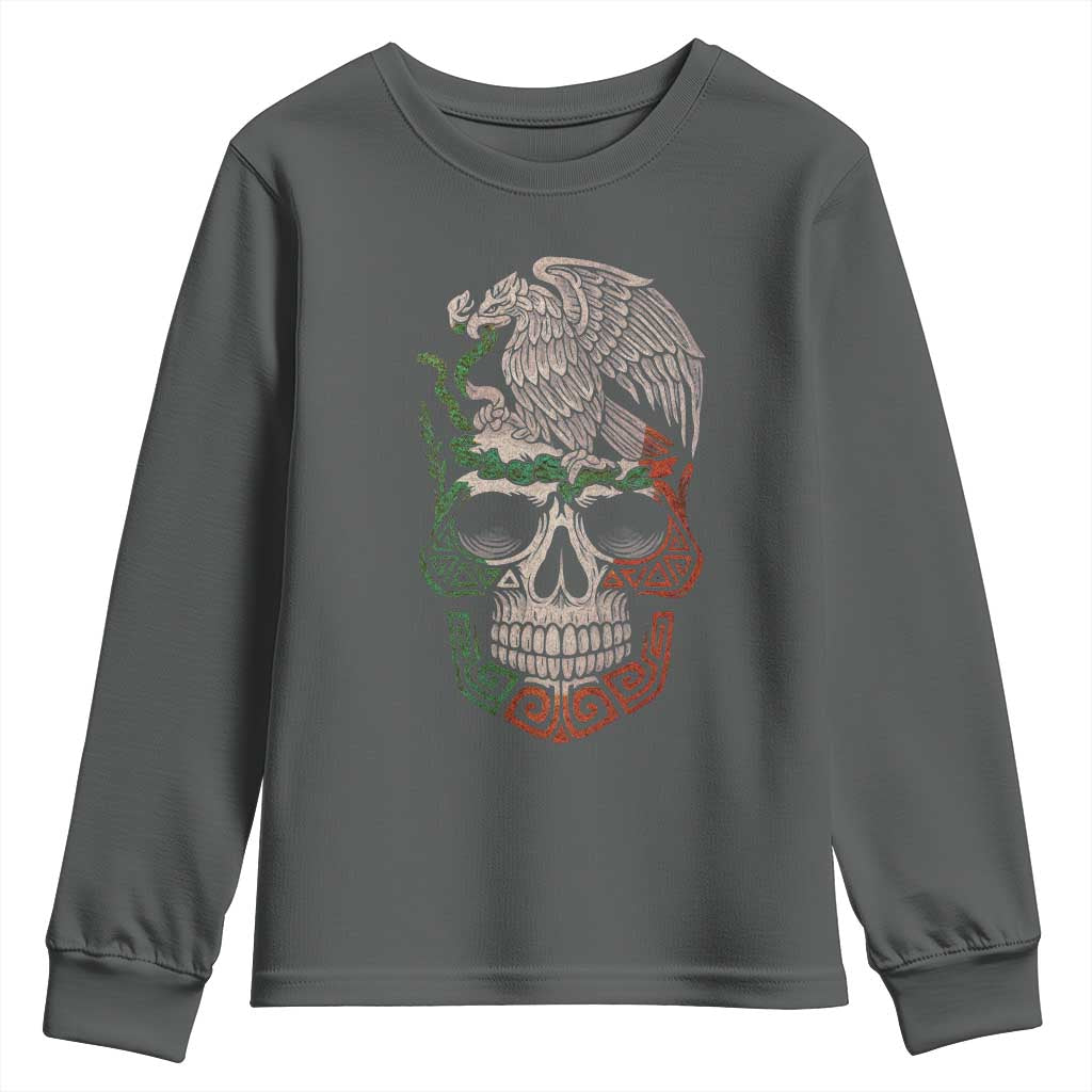 Mexico Coat of Arms Skull Youth Sweatshirt Eagle Mexican Flag Mexico Heritage Roots - Wonder Print Shop