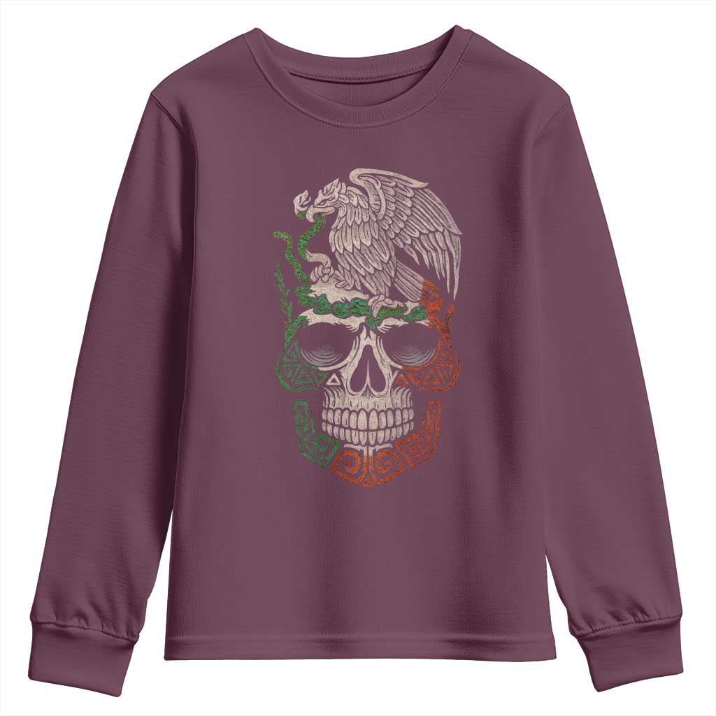 Mexico Coat of Arms Skull Youth Sweatshirt Eagle Mexican Flag Mexico Heritage Roots - Wonder Print Shop