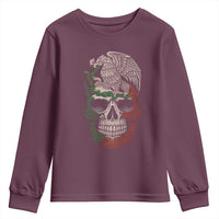 Mexico Coat of Arms Skull Youth Sweatshirt Eagle Mexican Flag Mexico Heritage Roots - Wonder Print Shop