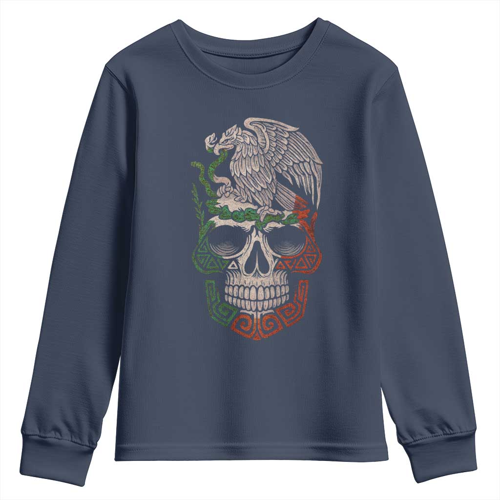 Mexico Coat of Arms Skull Youth Sweatshirt Eagle Mexican Flag Mexico Heritage Roots - Wonder Print Shop