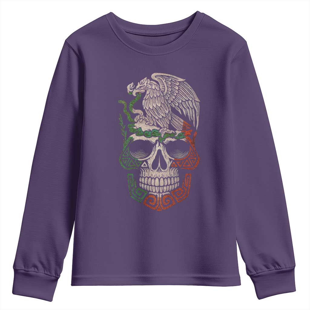 Mexico Coat of Arms Skull Youth Sweatshirt Eagle Mexican Flag Mexico Heritage Roots - Wonder Print Shop