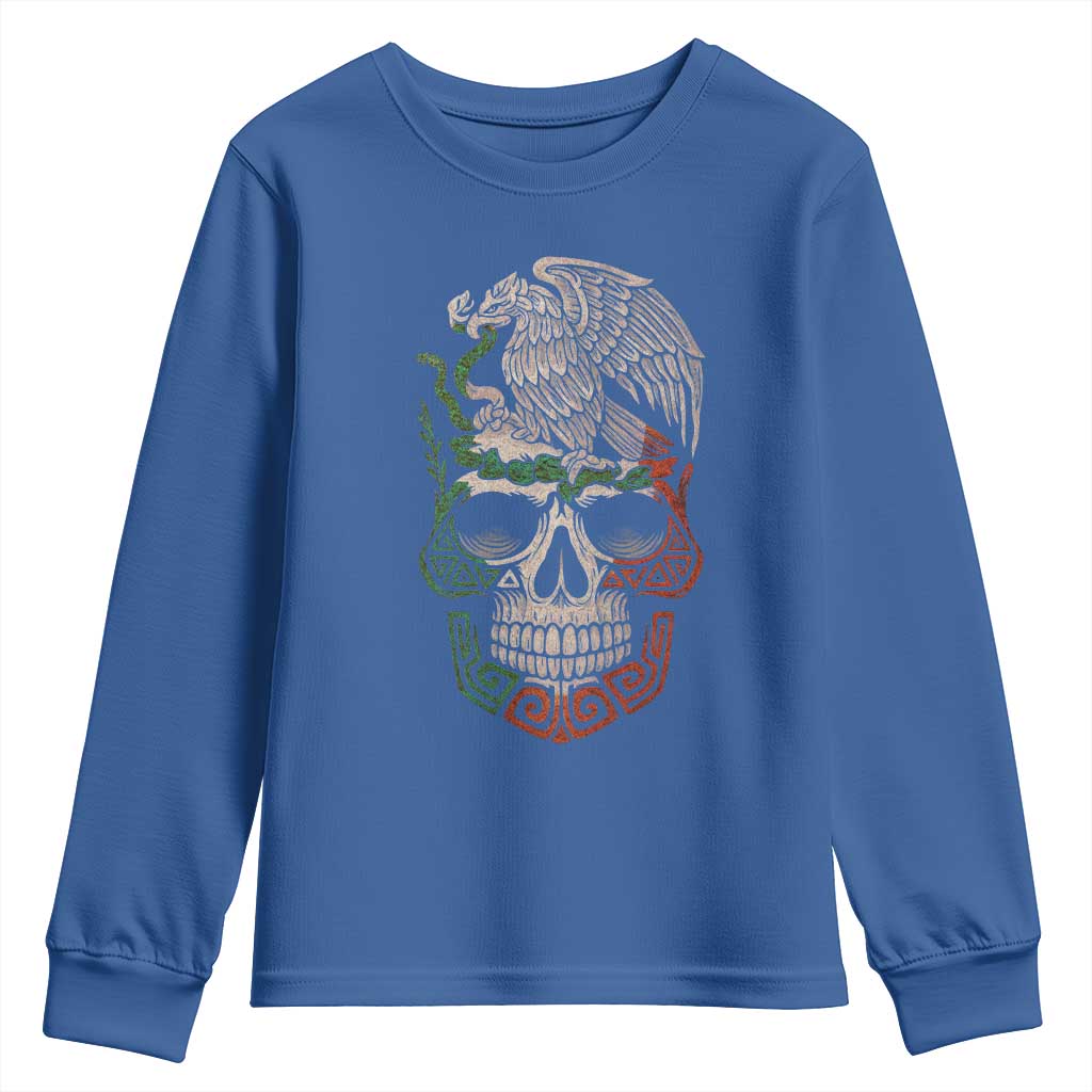 Mexico Coat of Arms Skull Youth Sweatshirt Eagle Mexican Flag Mexico Heritage Roots - Wonder Print Shop