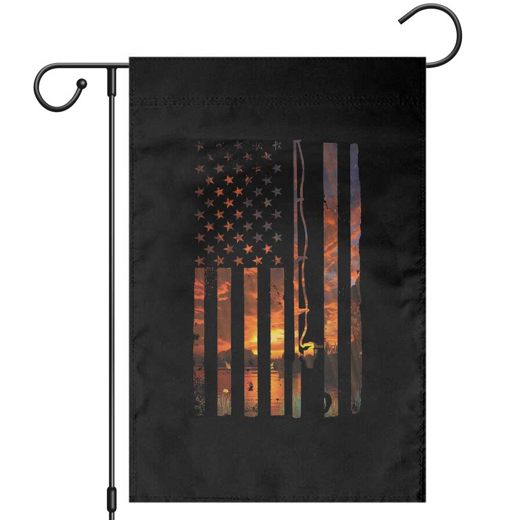 American Flag Fishing Garden Flag Fish Fisher Fisherman Fishing Rod Sunset - Wonder Print Shop