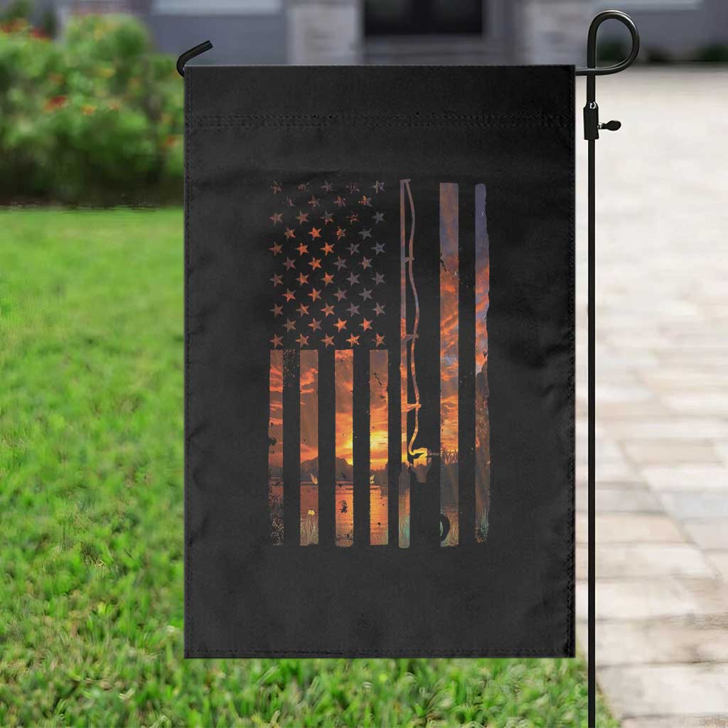 American Flag Fishing Garden Flag Fish Fisher Fisherman Fishing Rod Sunset - Wonder Print Shop