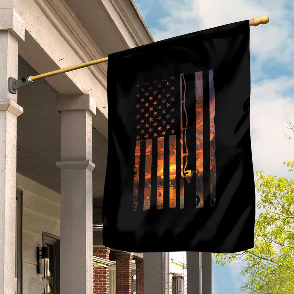 American Flag Fishing Garden Flag Fish Fisher Fisherman Fishing Rod Sunset - Wonder Print Shop