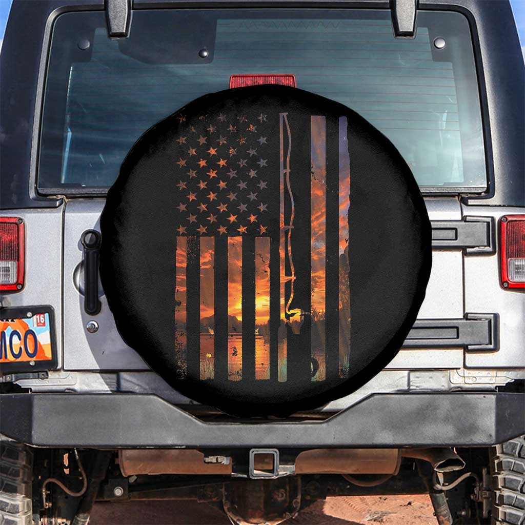 American Flag Fishing Spare Tire Cover Fish Fisher Fisherman Fishing Rod Sunset - Wonder Print Shop