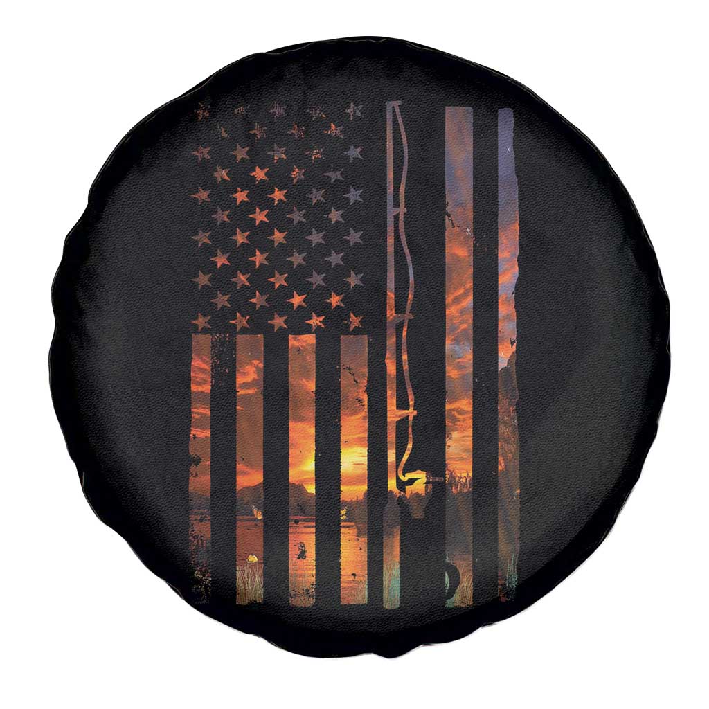 American Flag Fishing Spare Tire Cover Fish Fisher Fisherman Fishing Rod Sunset - Wonder Print Shop
