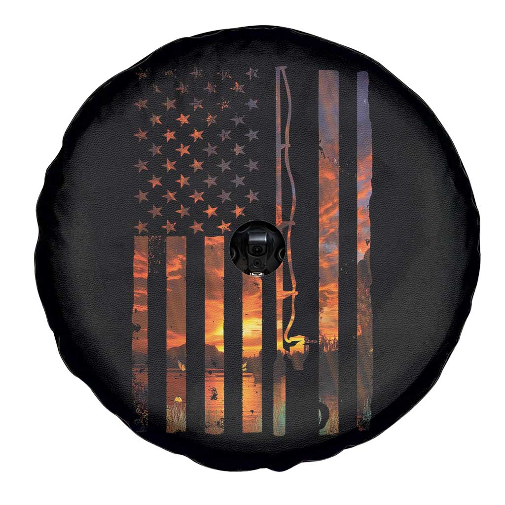 American Flag Fishing Spare Tire Cover Fish Fisher Fisherman Fishing Rod Sunset - Wonder Print Shop