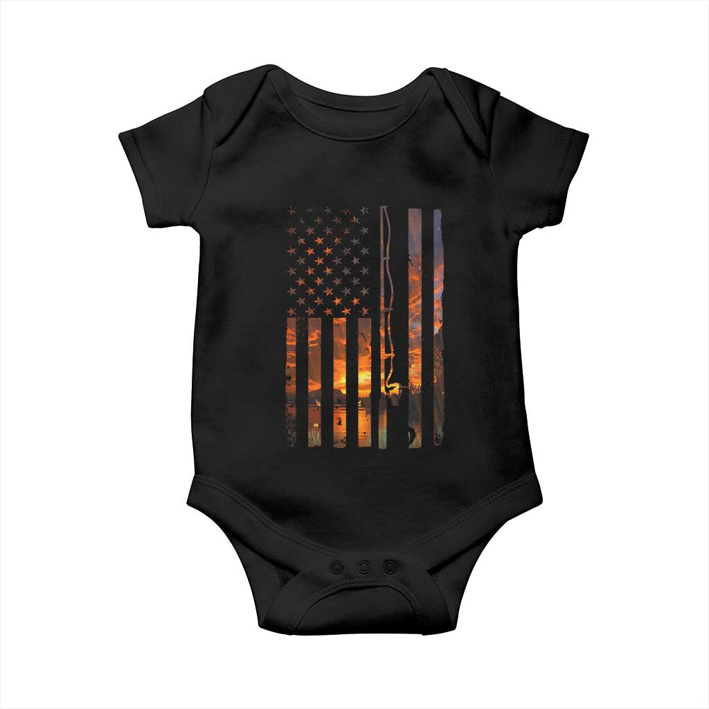 American Flag Fishing Baby Onesie Fish Fisher Fisherman Fishing Rod Sunset - Wonder Print Shop