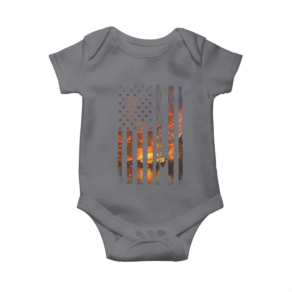 American Flag Fishing Baby Onesie Fish Fisher Fisherman Fishing Rod Sunset - Wonder Print Shop