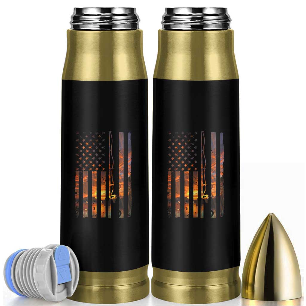 American Flag Fishing Bullet Tumbler Fish Fisher Fisherman Fishing Rod Sunset - Wonder Print Shop